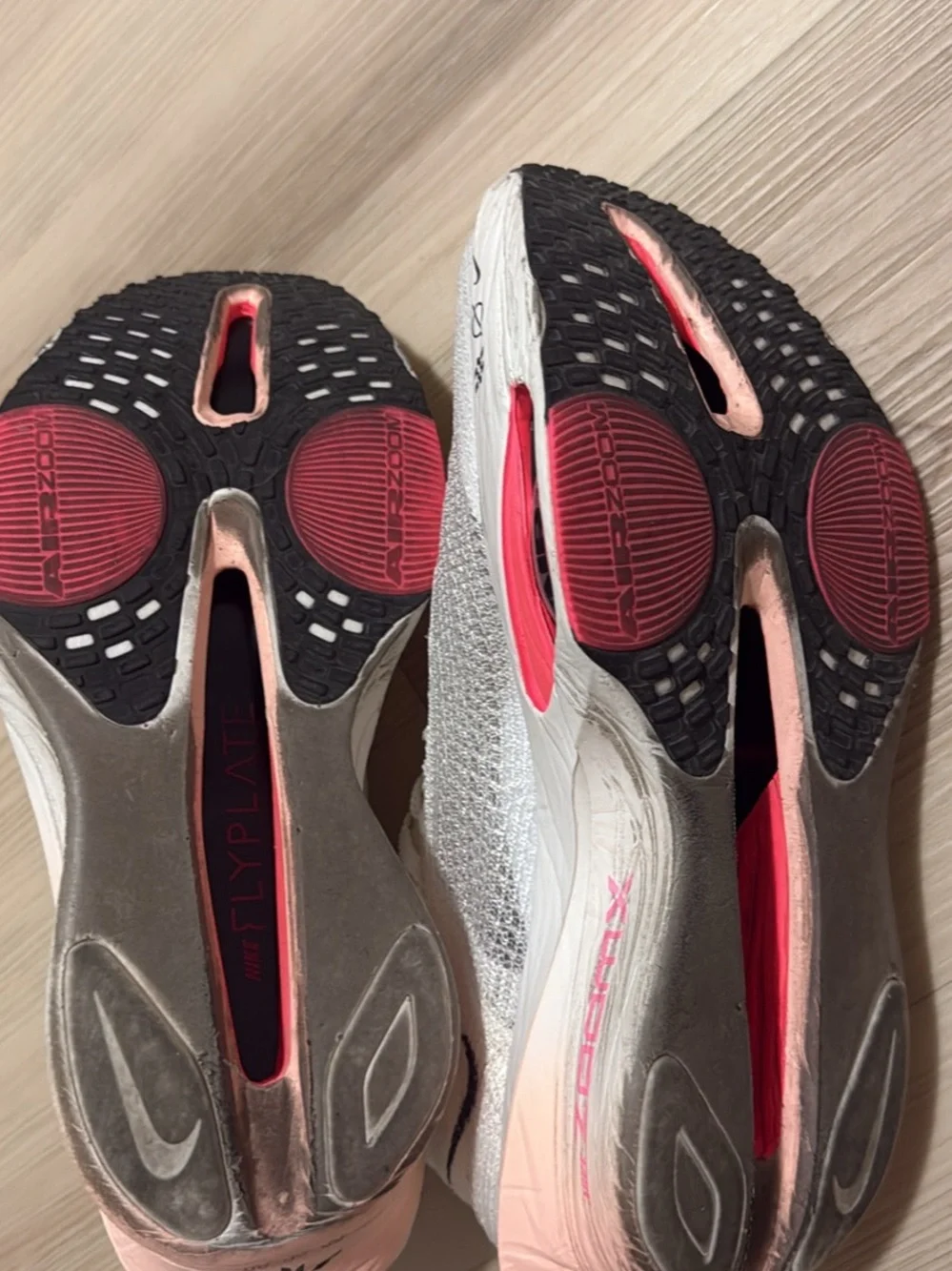 Nike White and Pink Men’s Alphafly Style Running Shoes with Black Swoosh